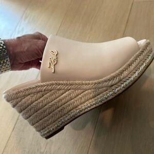 Beige Espadrille Platform Mule with Gold Karl Lagerfeld Logo